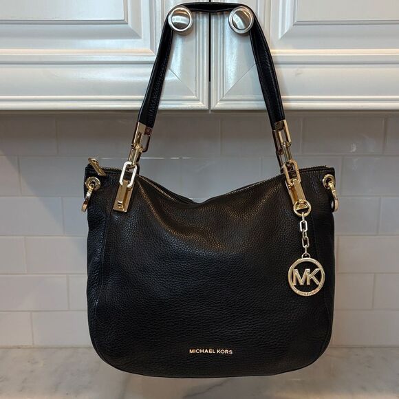 Michael Kors Handbags - Michael Kors Black Pebbled Leather Shoulder Bag with Gold Hardware